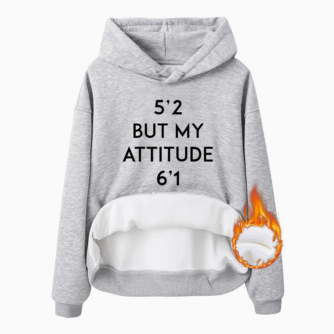 Pocket Hooded Long Sleeve Fleece Sweatshirt with Attitude Print