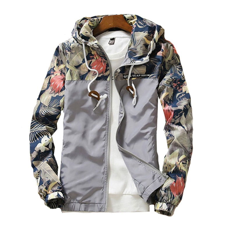Men's Floral Hooded Windbreaker Jacket
