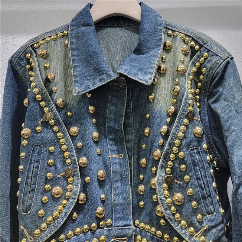 Harajuku-Inspired Long Sleeve Rivet Denim Jacket