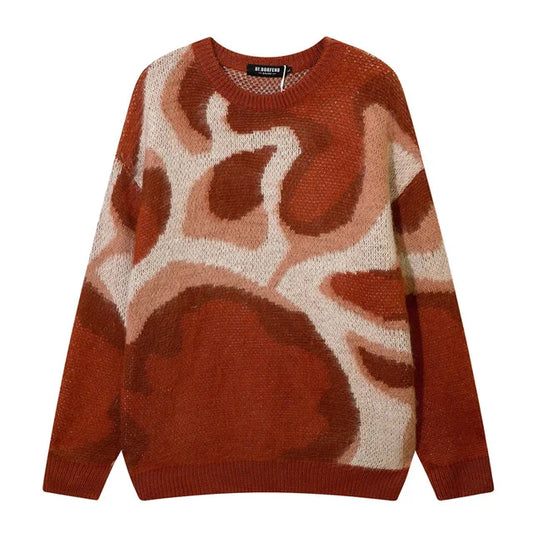 Harajuku Spliced O-Neck Knitted Sweater for Men