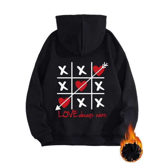 Thick Fleece Hoodie with Love Design