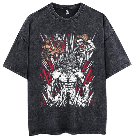 Playful Cartoon Print Cotton T-Shirt - Harajuku Style