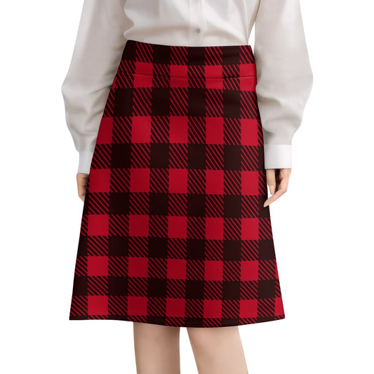 Red Black Checkerboard Lumberjack Zipper Skirt