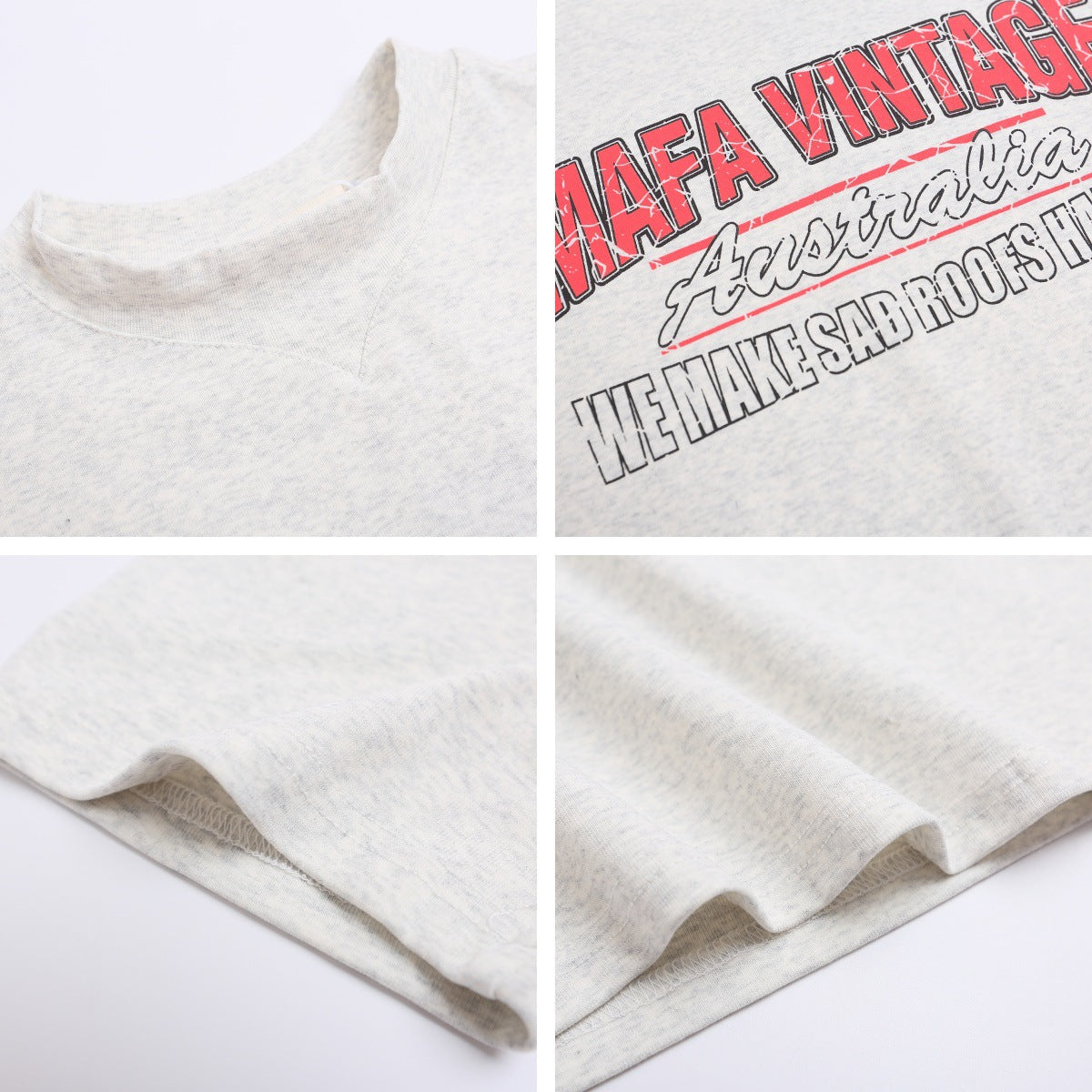 Harajuku Style Letter Printed Round Neck T-Shirt for Women