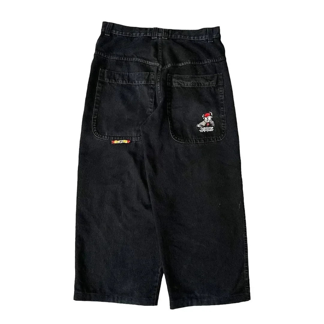 Harajuku Style Printed Jeans - Men's Loose Wide Leg Pants