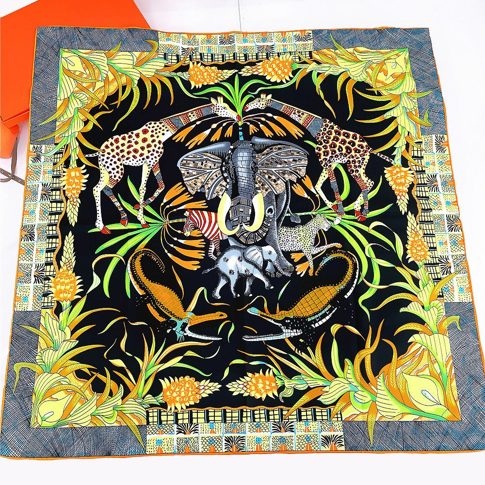 90cm Handmade Elephant Giraffe Pattern Scarf - Harajuku Style