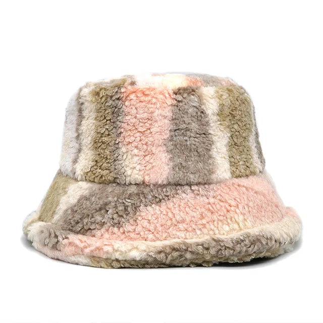 Harajuku Style Zebra Print Faux Fur Panama Bucket Hat