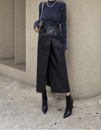 High-Waisted Midi Skirt for Women with Split Design
