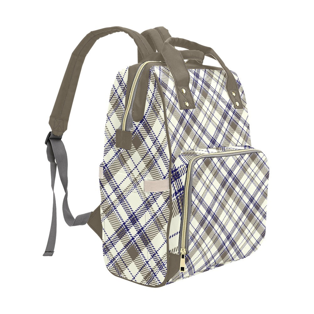 Plaid Blue Tan Multi-Function Backpack