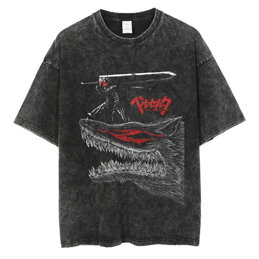 Men's Washed Black Hip Hop Streetwear T-Shirt