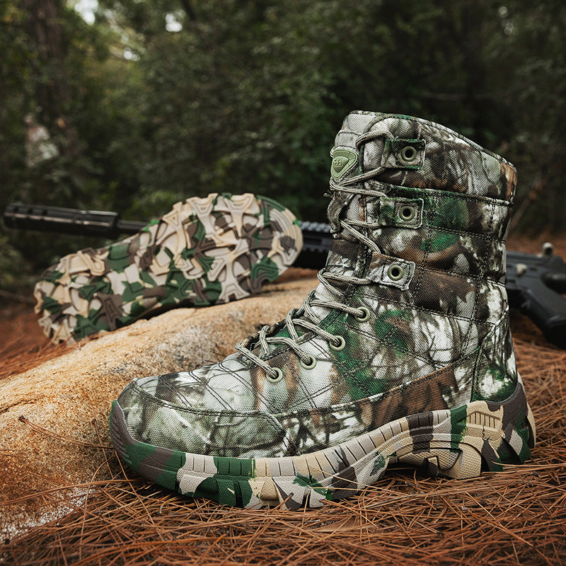 High-Top Outdoor Camouflage Hiking Boots for Men - Training Footwear