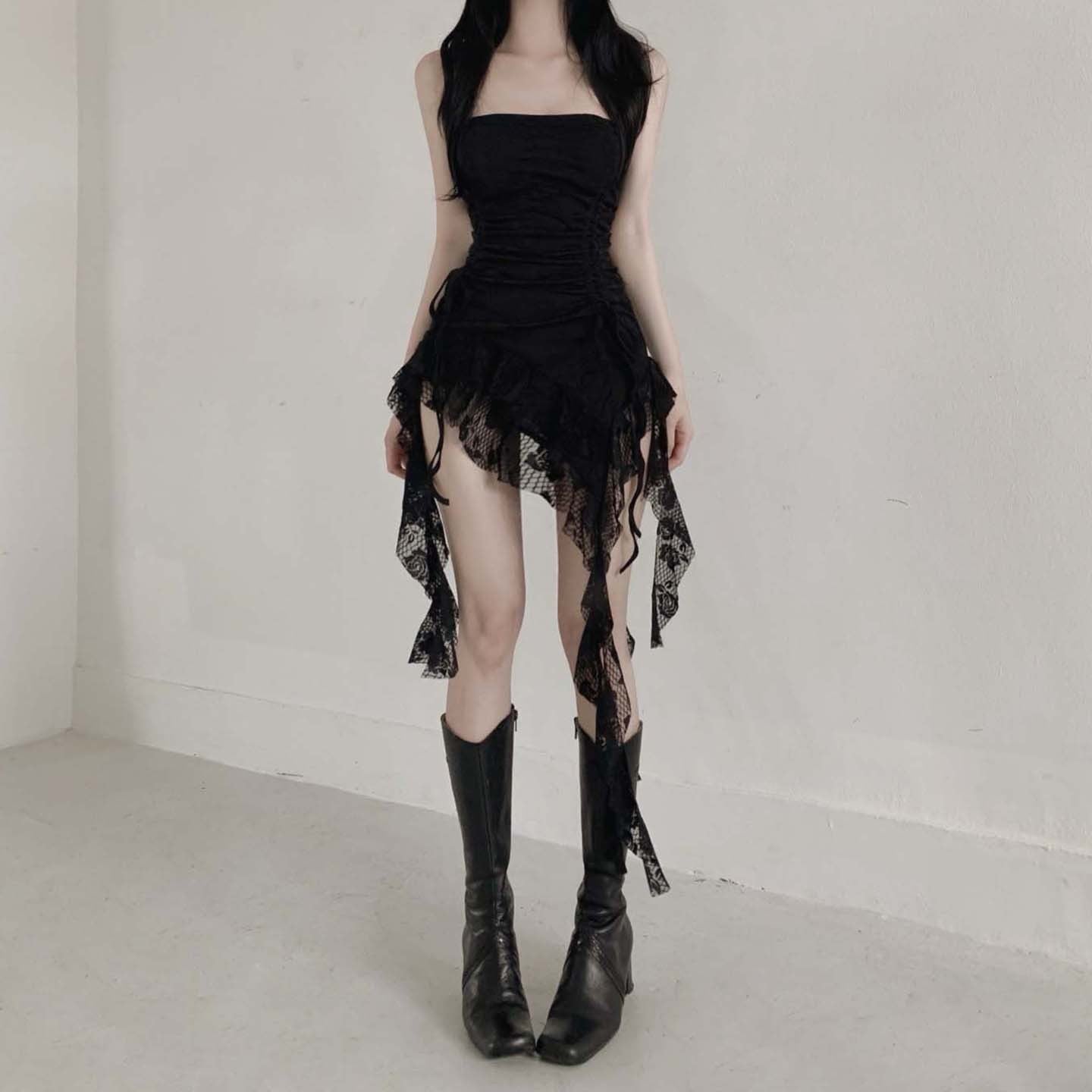 Seductive Layered Irregular Lace Patchwork Dress