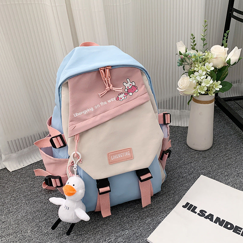 Harajuku Style Canvas Contrast Color Schoolbag for Girls