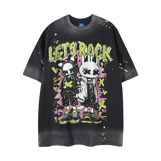 Unique Spray-Painted Rabbit Print T-Shirt for Men