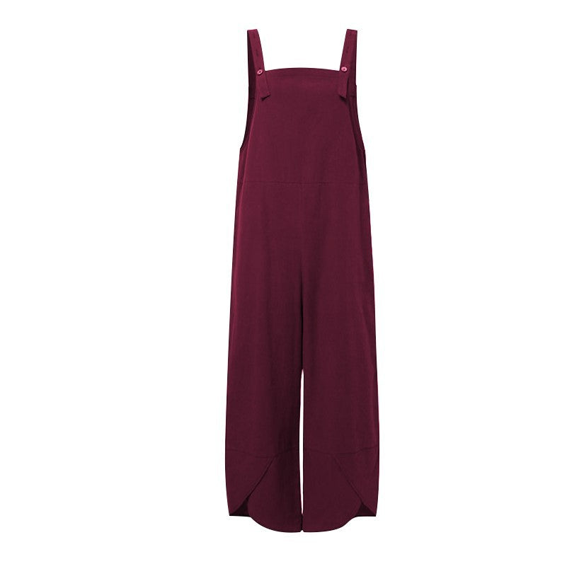 Women's Solid Color Casual Ninth Overalls