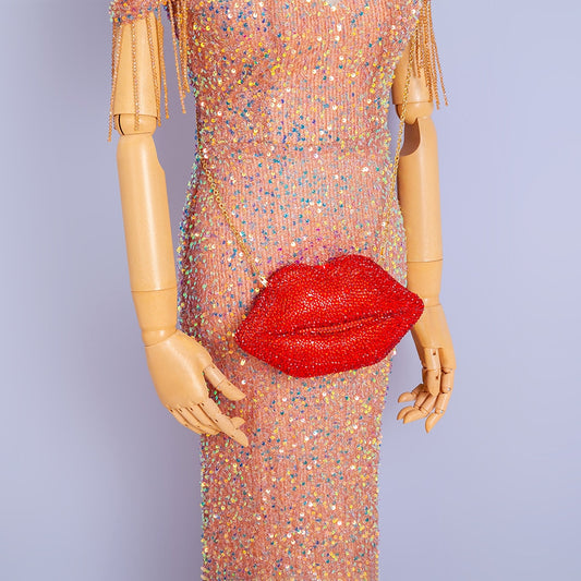 Mouth Shaped Rhinestone Evening Clutch - Playful Crystal Purse