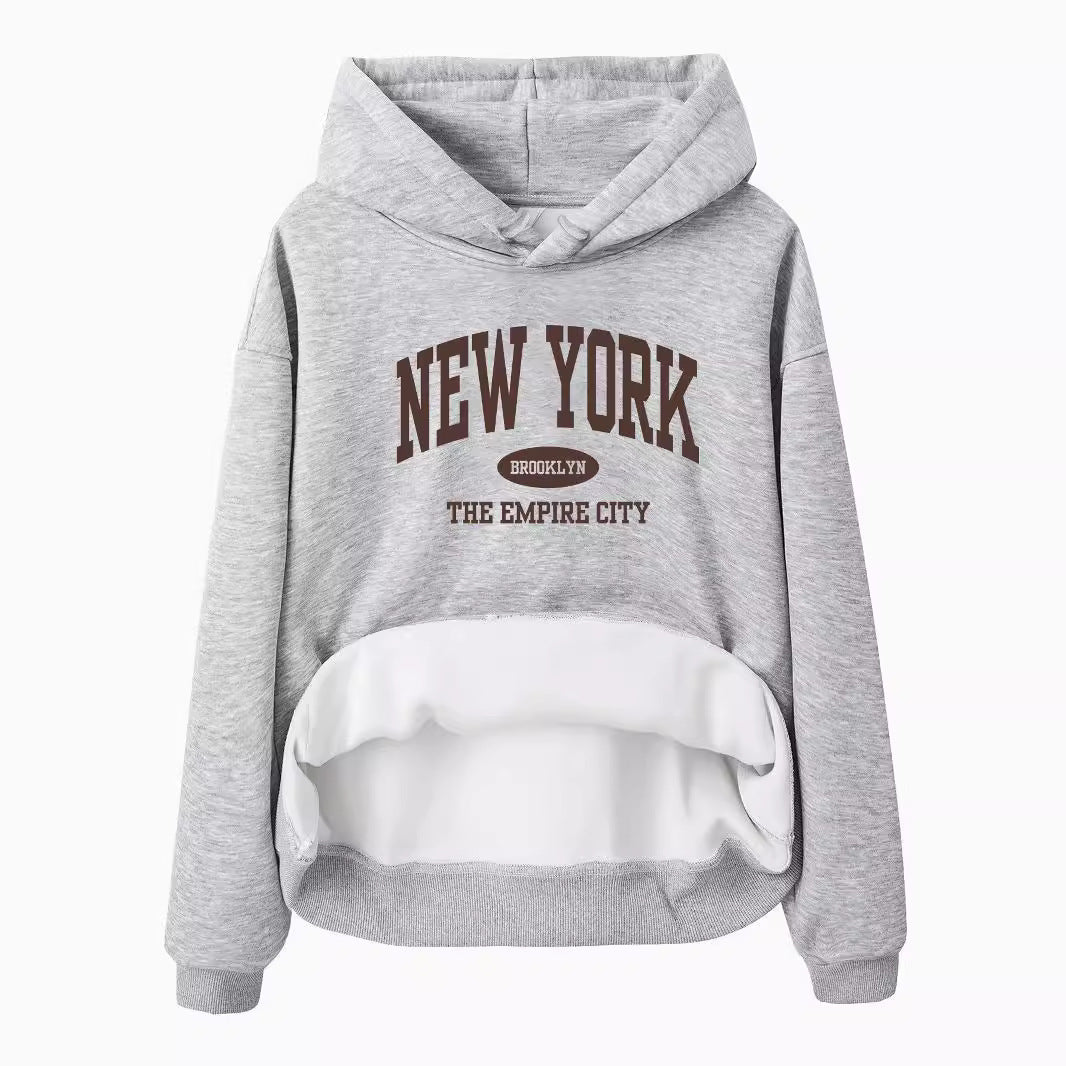 Velvet Hoodie with NEW YORK BROOKLYN Print