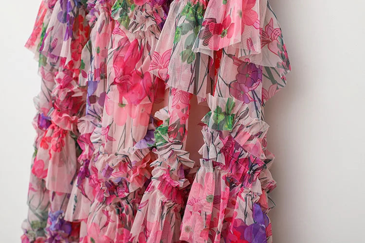 Playful Floral A-Line Skirt with Lace for Women