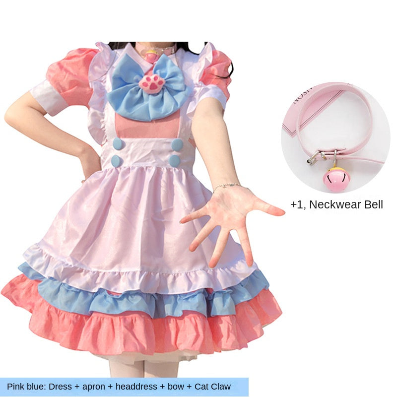 Cute Pink Maid Costume Style Daily Lolita Dress Set for Women