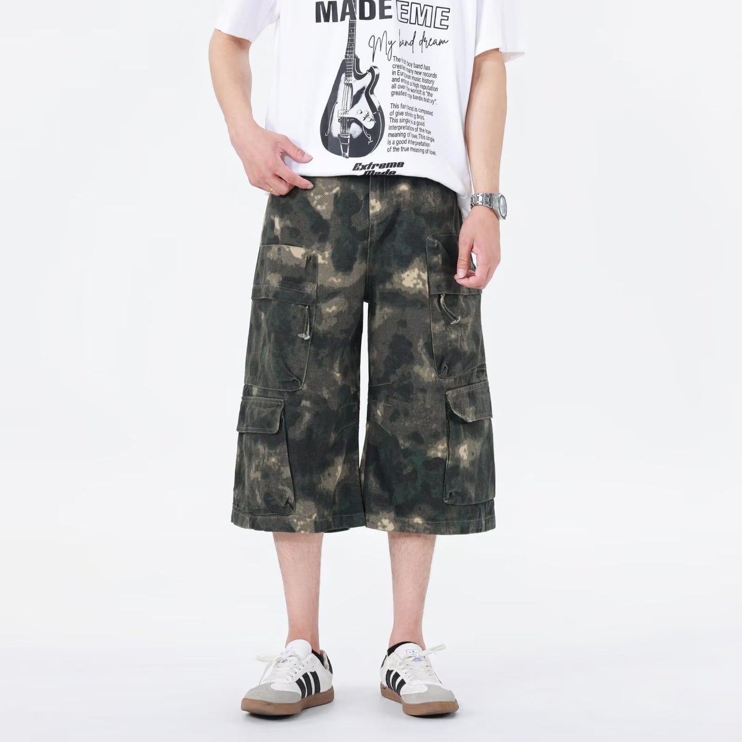 Harajuku Style Loose Fit Wide Leg Paratrooper Cropped Pants