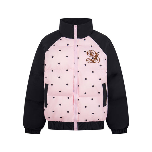 Color Blocked Raglan Sleeves Semi High Neck Cotton Jacket