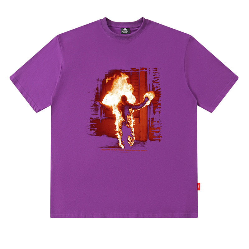 Flame Print Oversize Cotton T-Shirt for Men
