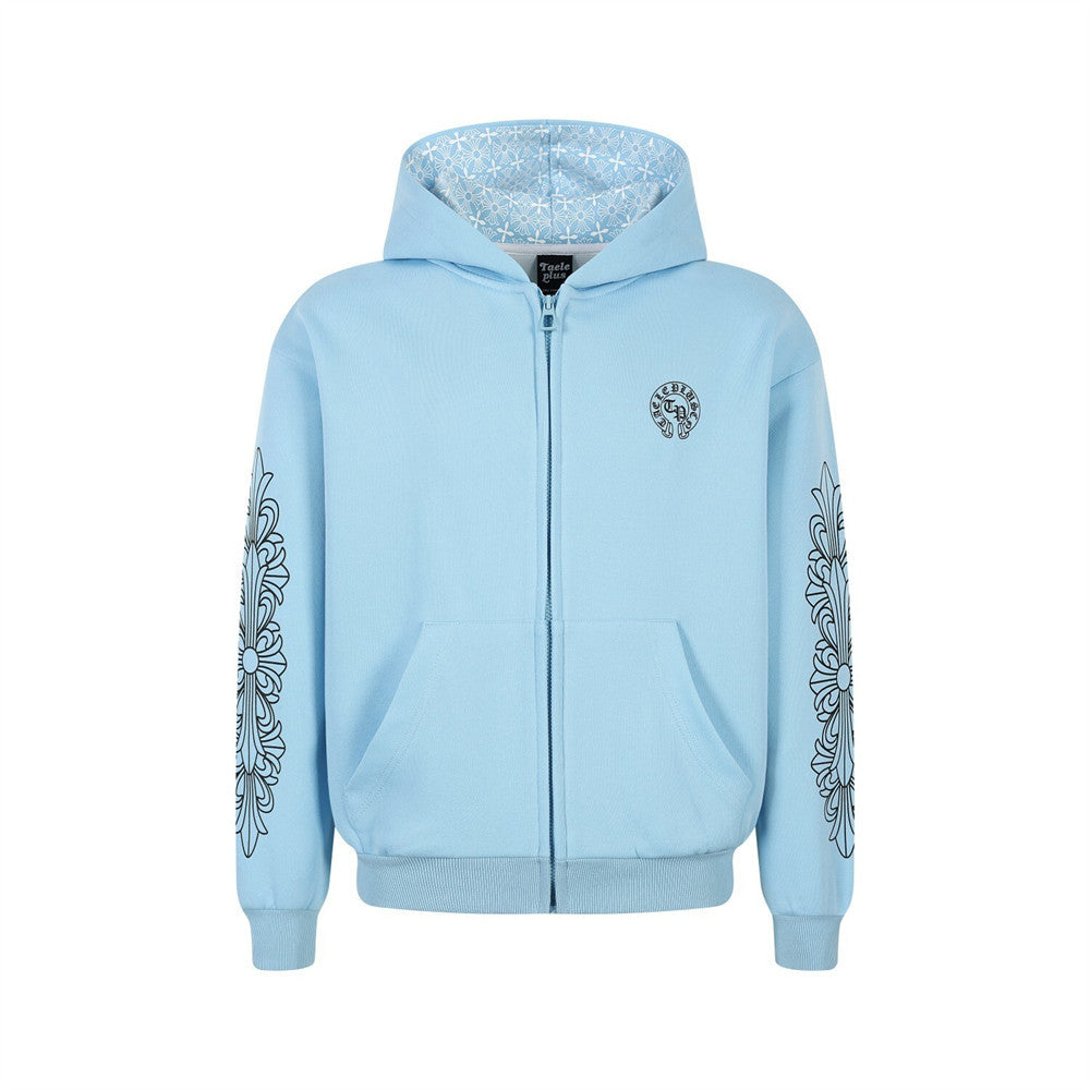 Sanskrit Gothic Letter Printed Hooded Jacket