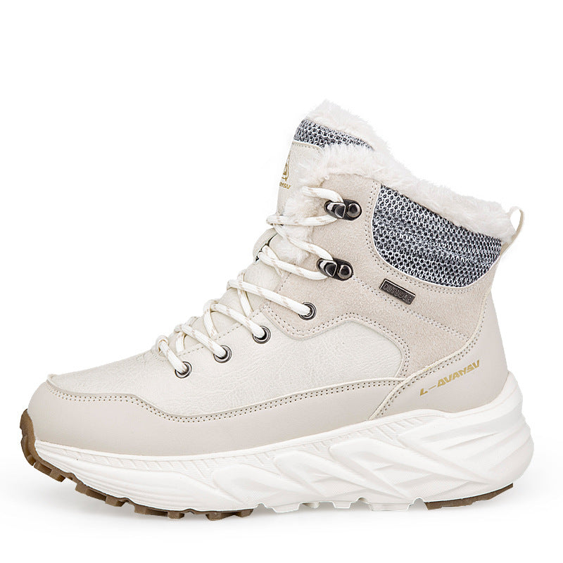 Outdoor Mid-Cut Fleece Lined Snow Boots - Warm Cotton Shoes for Walking