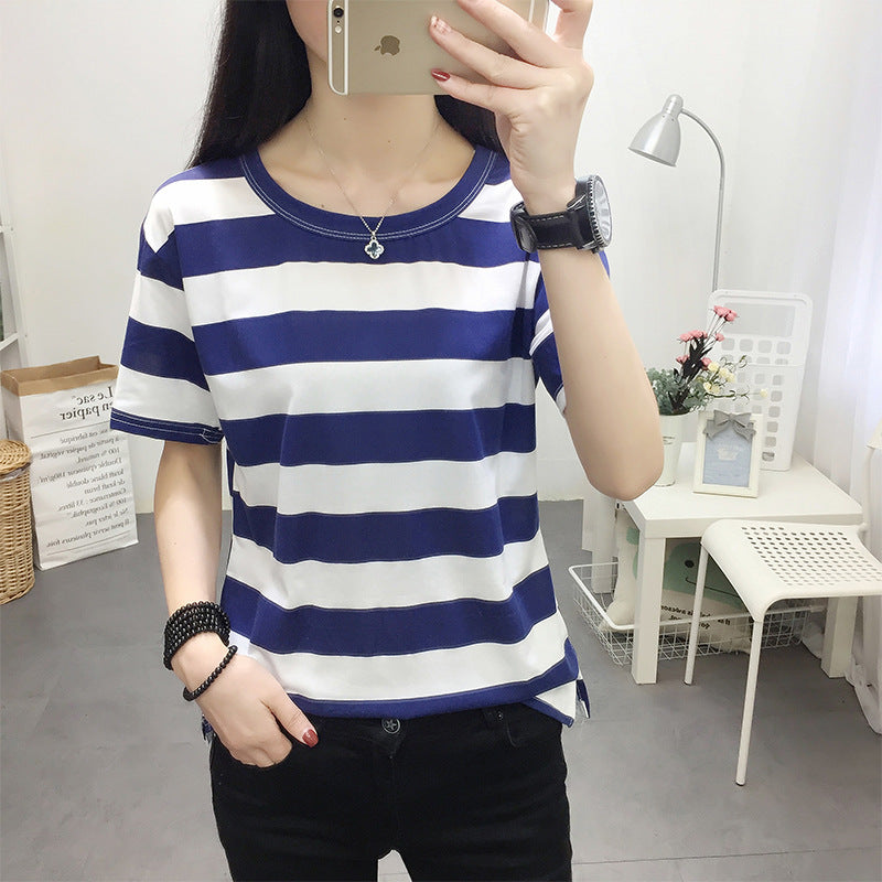 Oversized Striped Crewneck T-Shirt with Side Slit