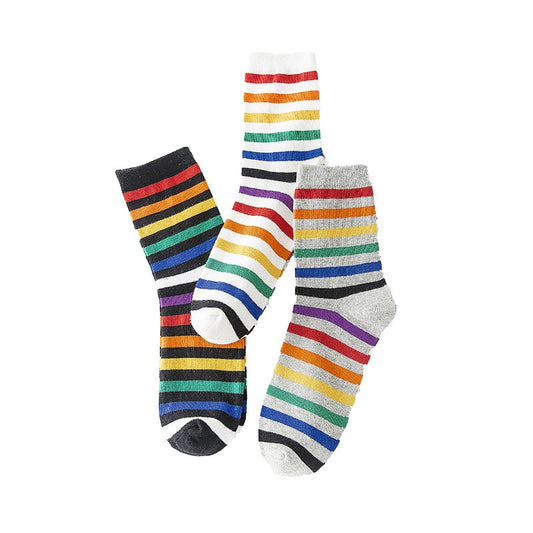 Rainbow Striped Funny Short Socks for Women