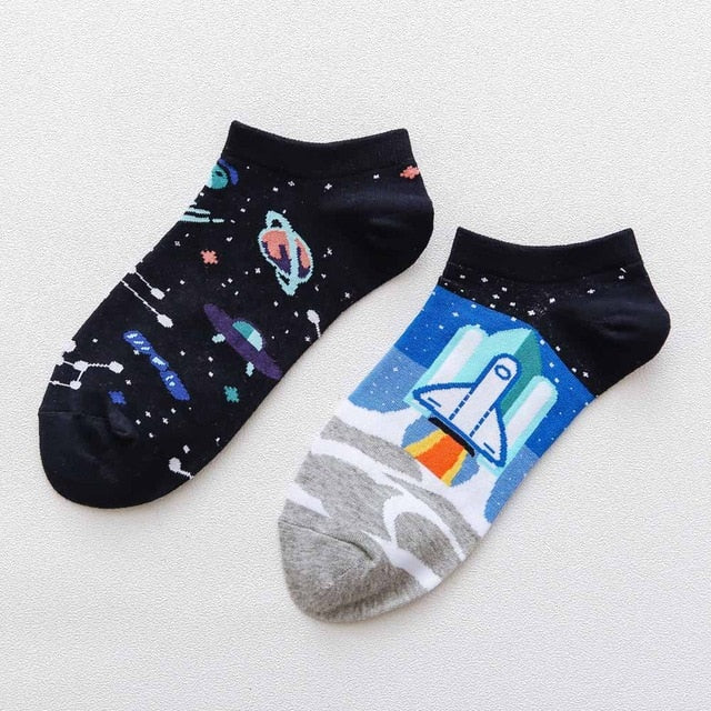 Playful Harajuku Men's Cotton Ankle Socks - Funny Animal & Fruit Designs