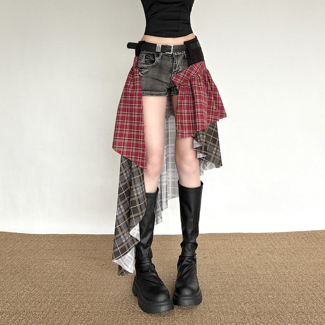 Retro Checkered Irregular Versatile Skirt for Women
