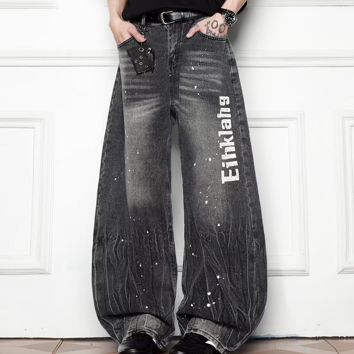 Splash Ink Wash Wide Leg Denim Pants