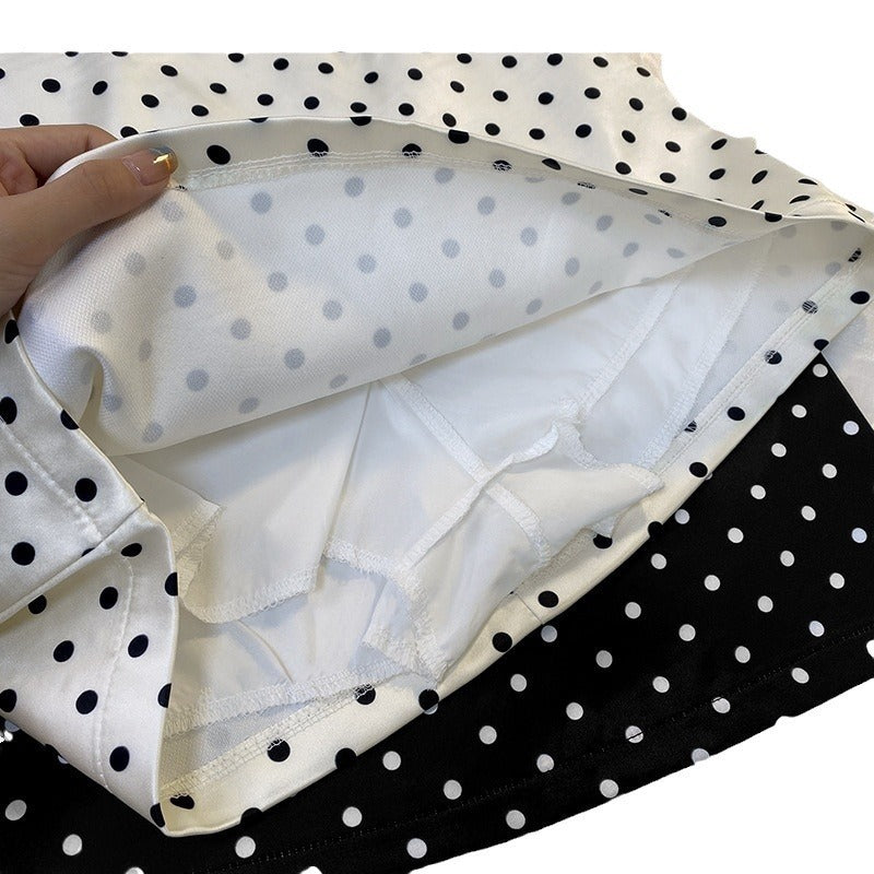 Polka Dot Half-Length Skirt, Feminine, Small Stature, High Waist, A-line Skirt