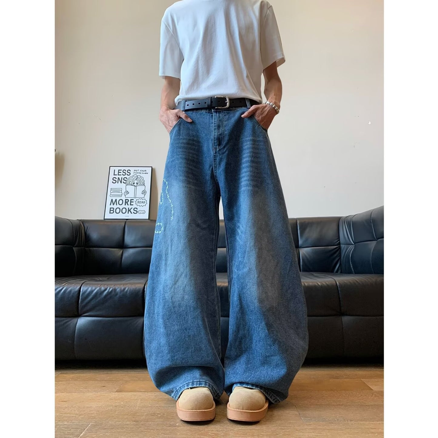Playful Loose-Fit Denim Wide Leg Pants