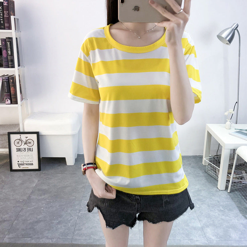 Oversized Striped Crewneck T-Shirt with Side Slit