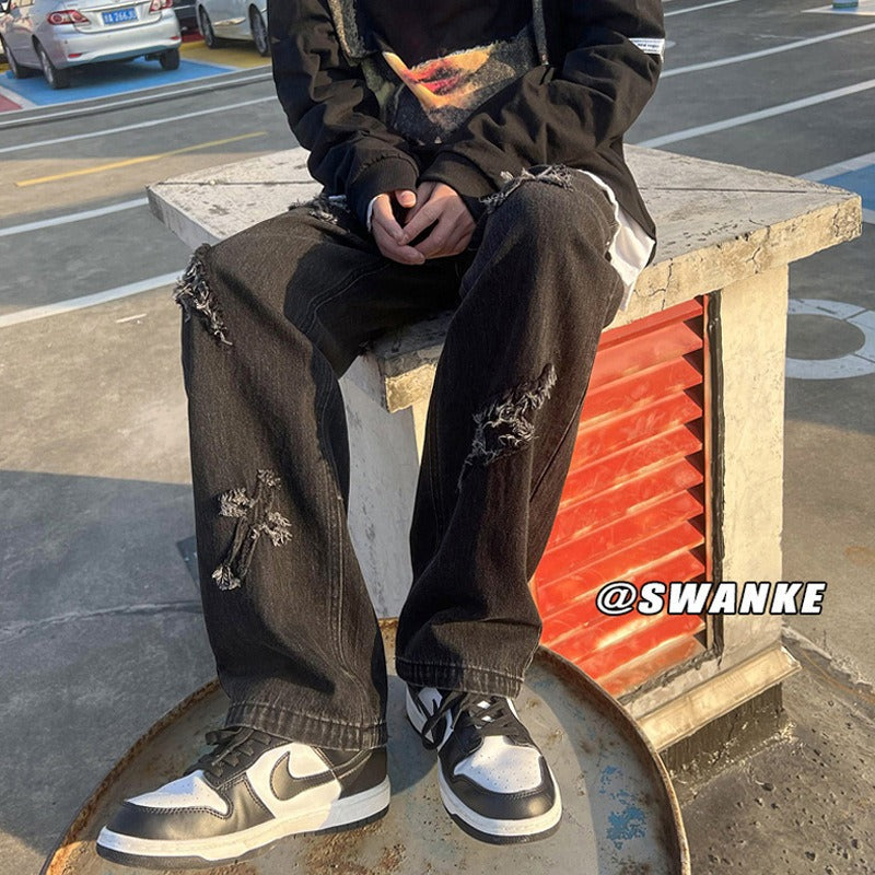 Harajuku Style Loose Fit Jeans for Men - Straight Leg Denim