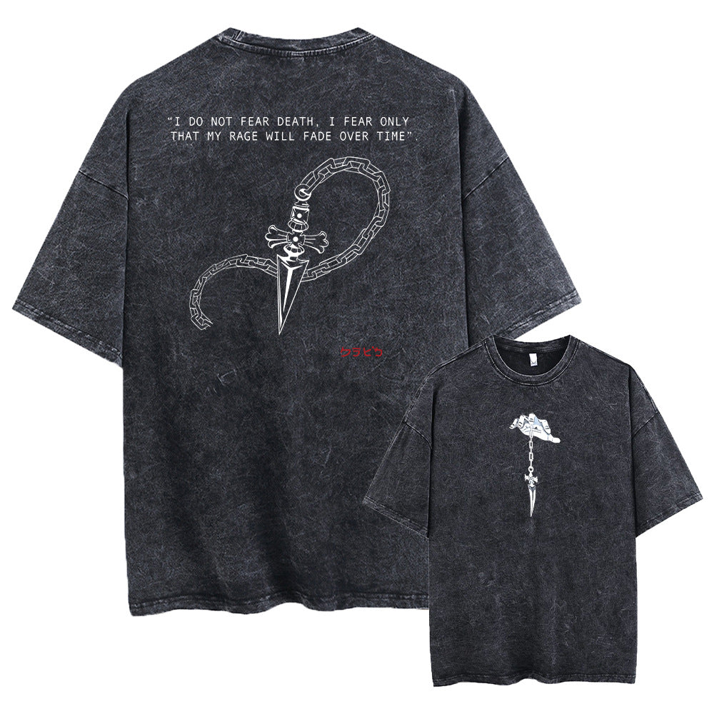 Printed Retro Washed Cotton T-Shirt Clothing