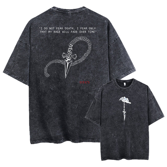 Printed Retro Washed Cotton T-Shirt Clothing