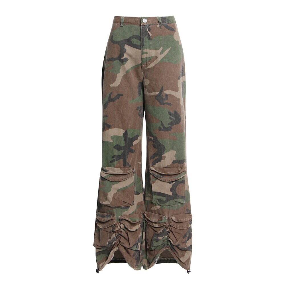 Playful Camouflage Wide Leg Pants for Women