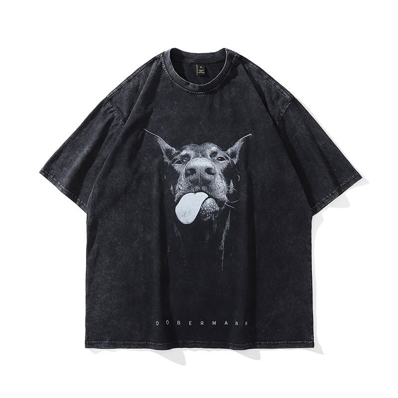 Vintage Dachshund Print Cotton Tee - Harajuku Style