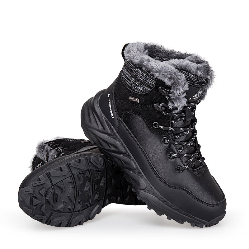 Outdoor Mid-Cut Fleece Lined Snow Boots - Warm Cotton Shoes for Walking