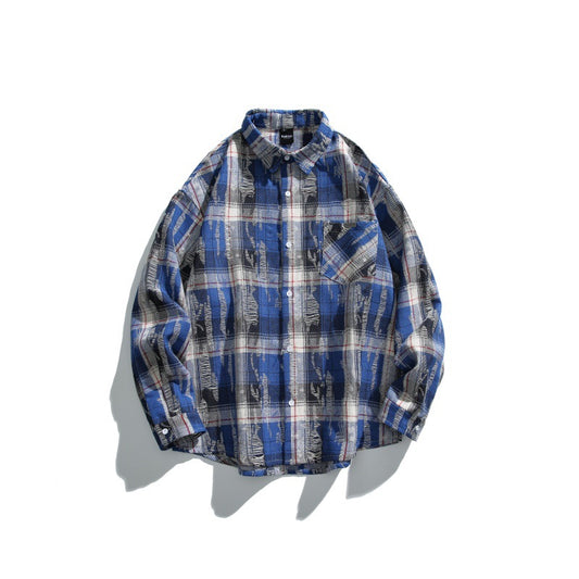 Harajuku Plaid Long Sleeved Loose Shirt for Men