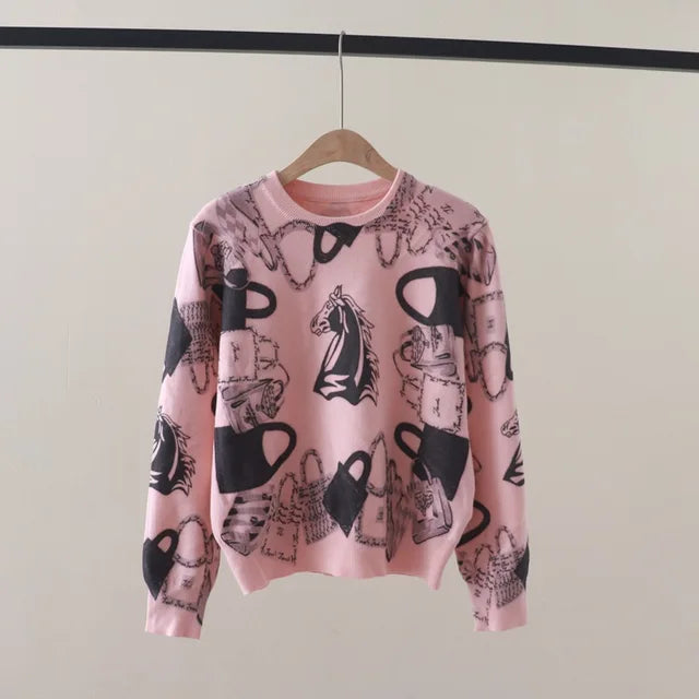 Anime Horse Graphic Pullover Sweater - Harajuku Style