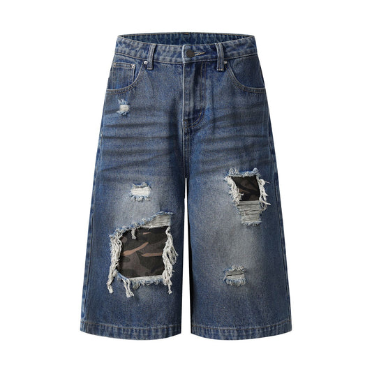 High Street Distressed Ripped Camo Denim Pants