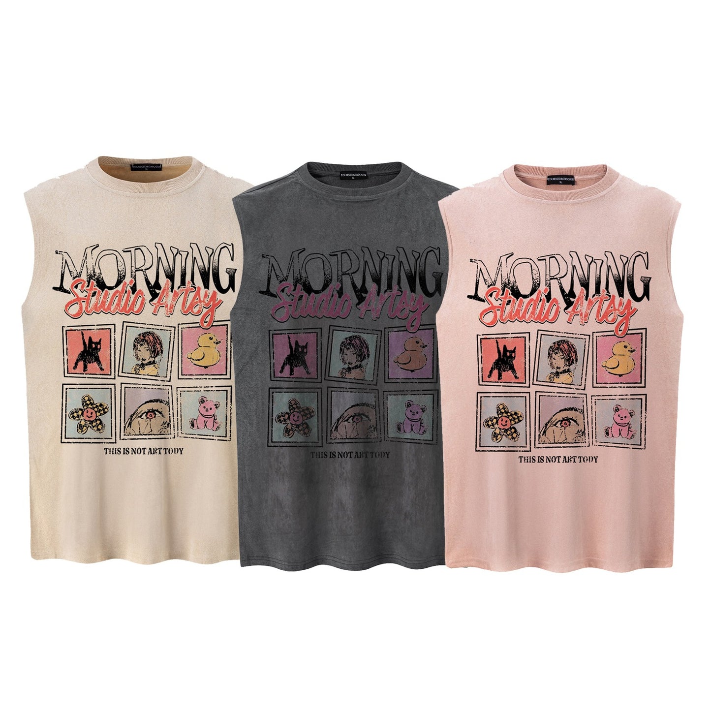 Cartoon Collage Printed Vest — Harajuku Street Style Vest