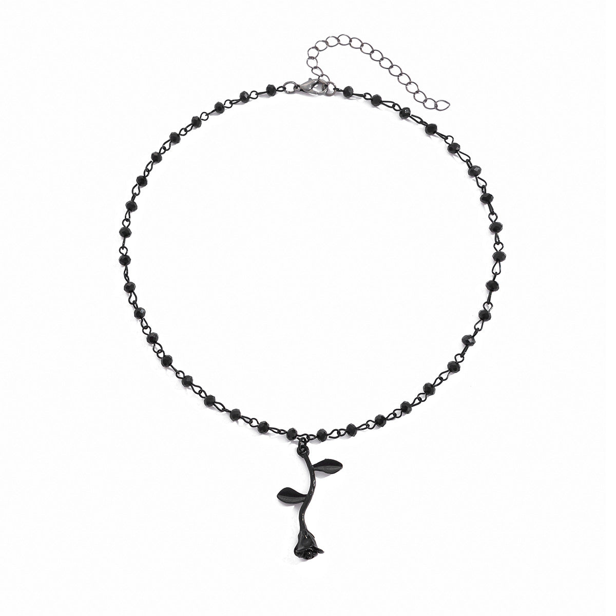 Chic Rose Bead Necklace with Dark Crystal Accents