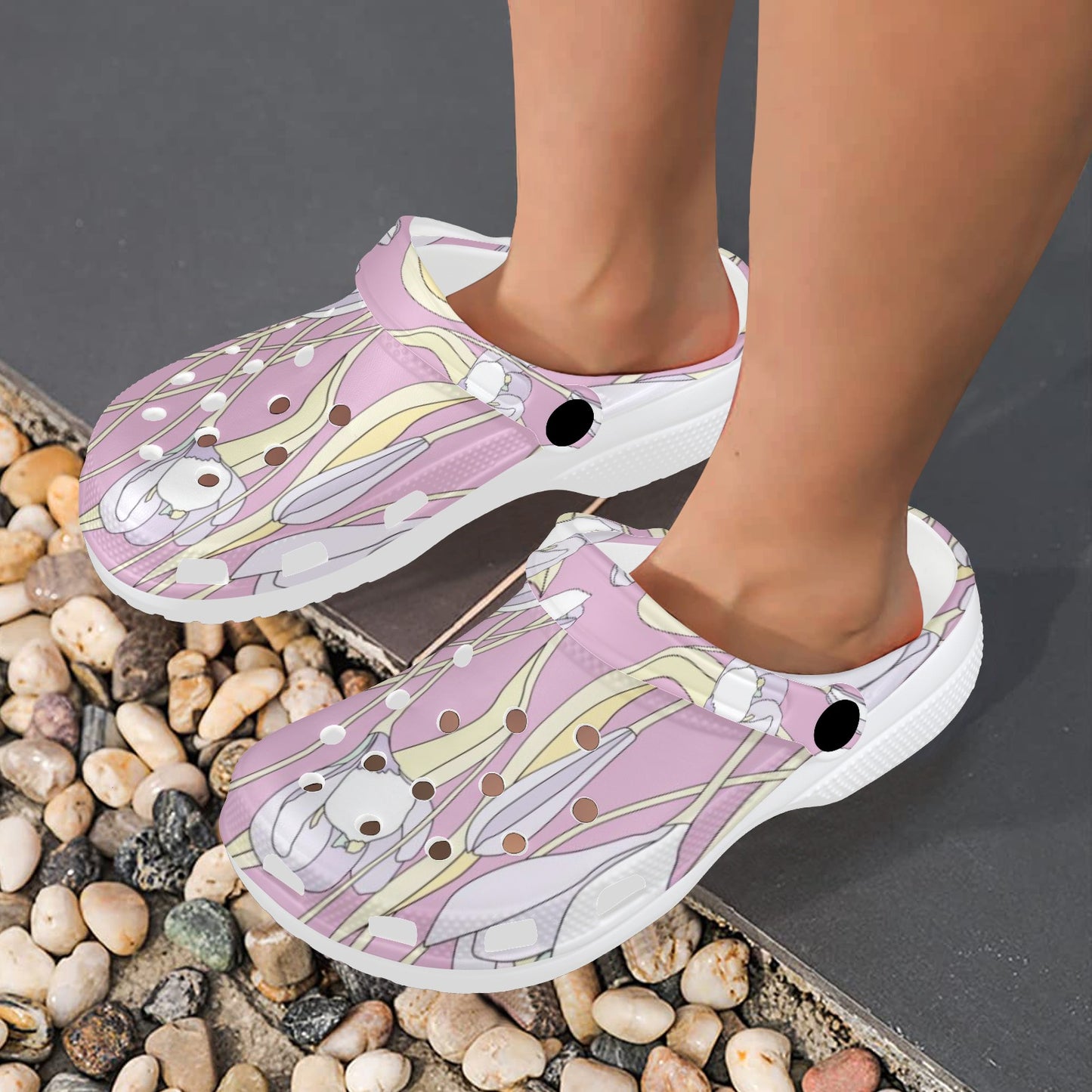 Pink Floral Pattern Print Adults Clogs