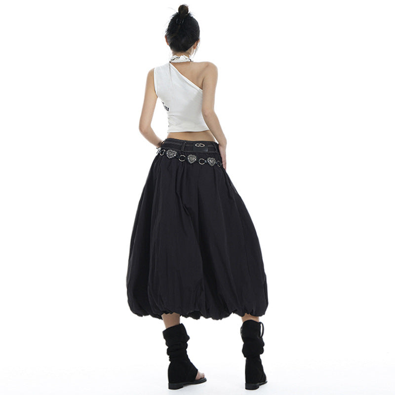 Women's Elastic High Waist Pleated Bubble Skirt A-line Loose Lantern Skirt