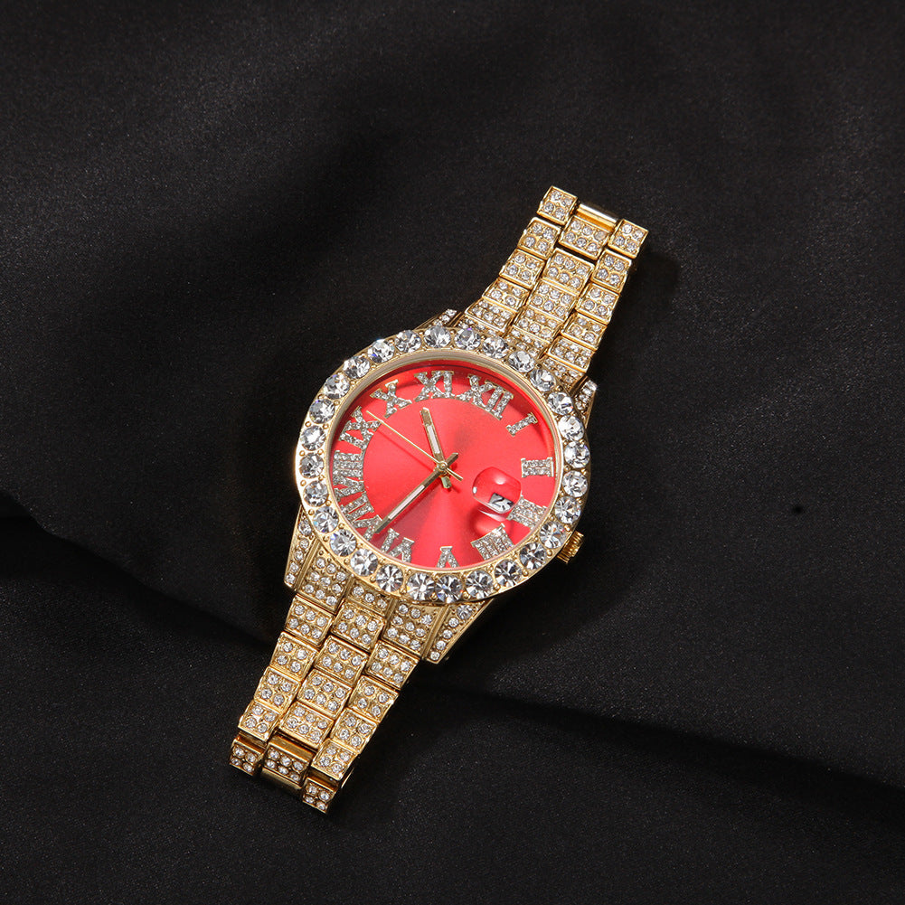 Roman Numerals Diamond-Encrusted Men's Watch